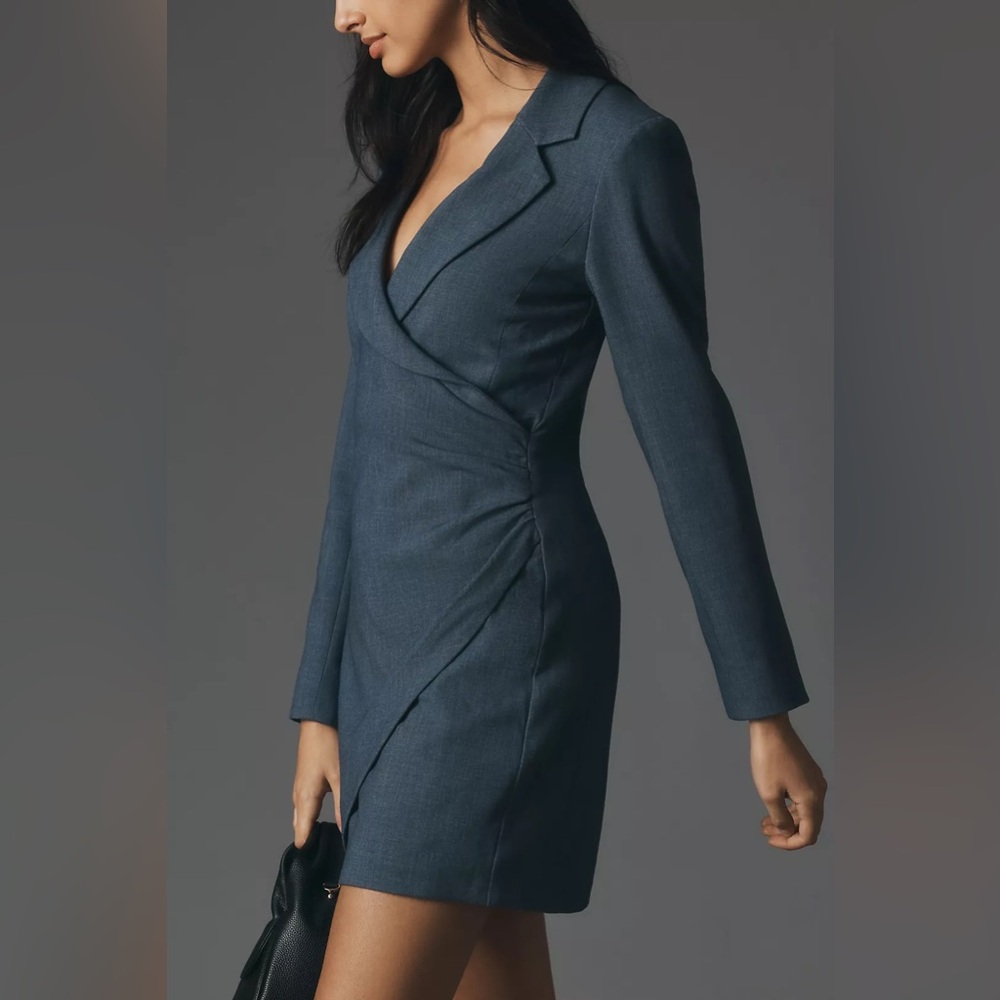 By Anthropologie Long-Sleeve V-Neck Blazer Mini Dress Size 4 Small